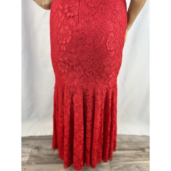 Jovani Red Floral Lace Double V-Neck Gown $550 - Picture 11 of 14